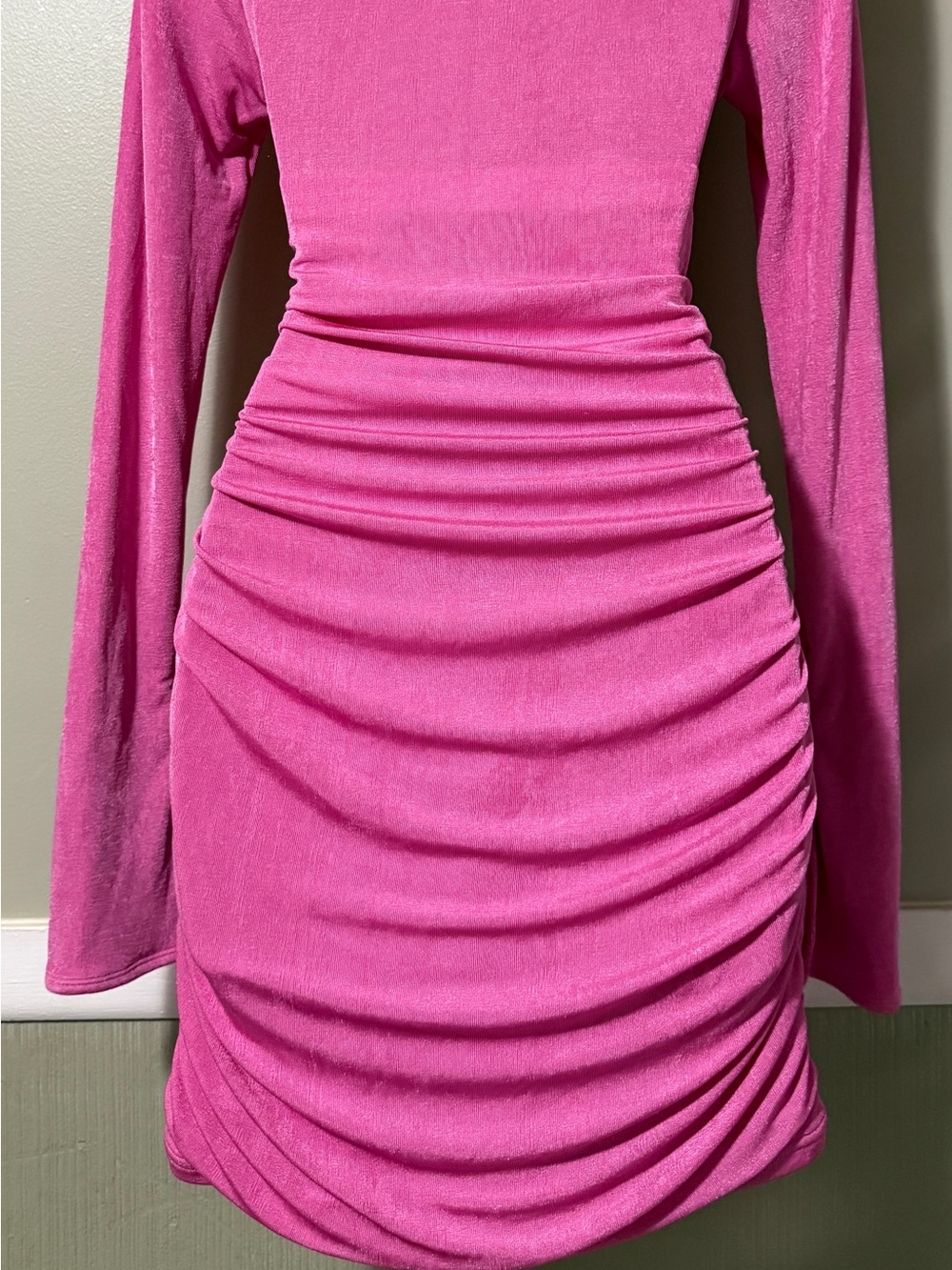SER.O.YA Pink Deep V-Neck Ruched Mini Dress—Sample - Picture 5 of 6